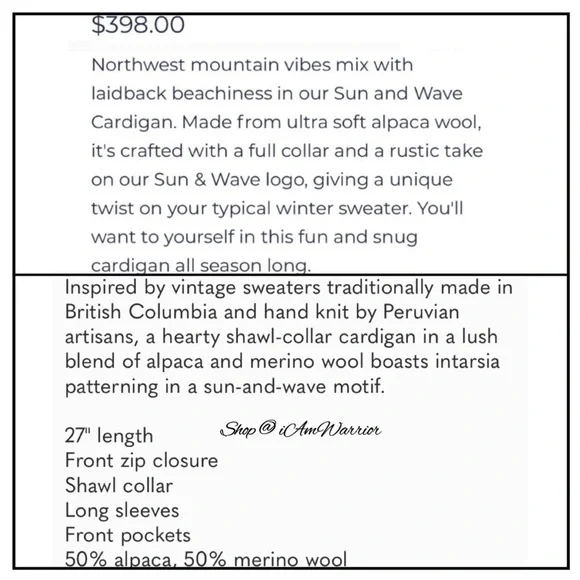 Faherty NWT Peruvian handknit sun & wave cardigan {PRICE FIRM} *shop@iamwarrior - Picture 4 of 12